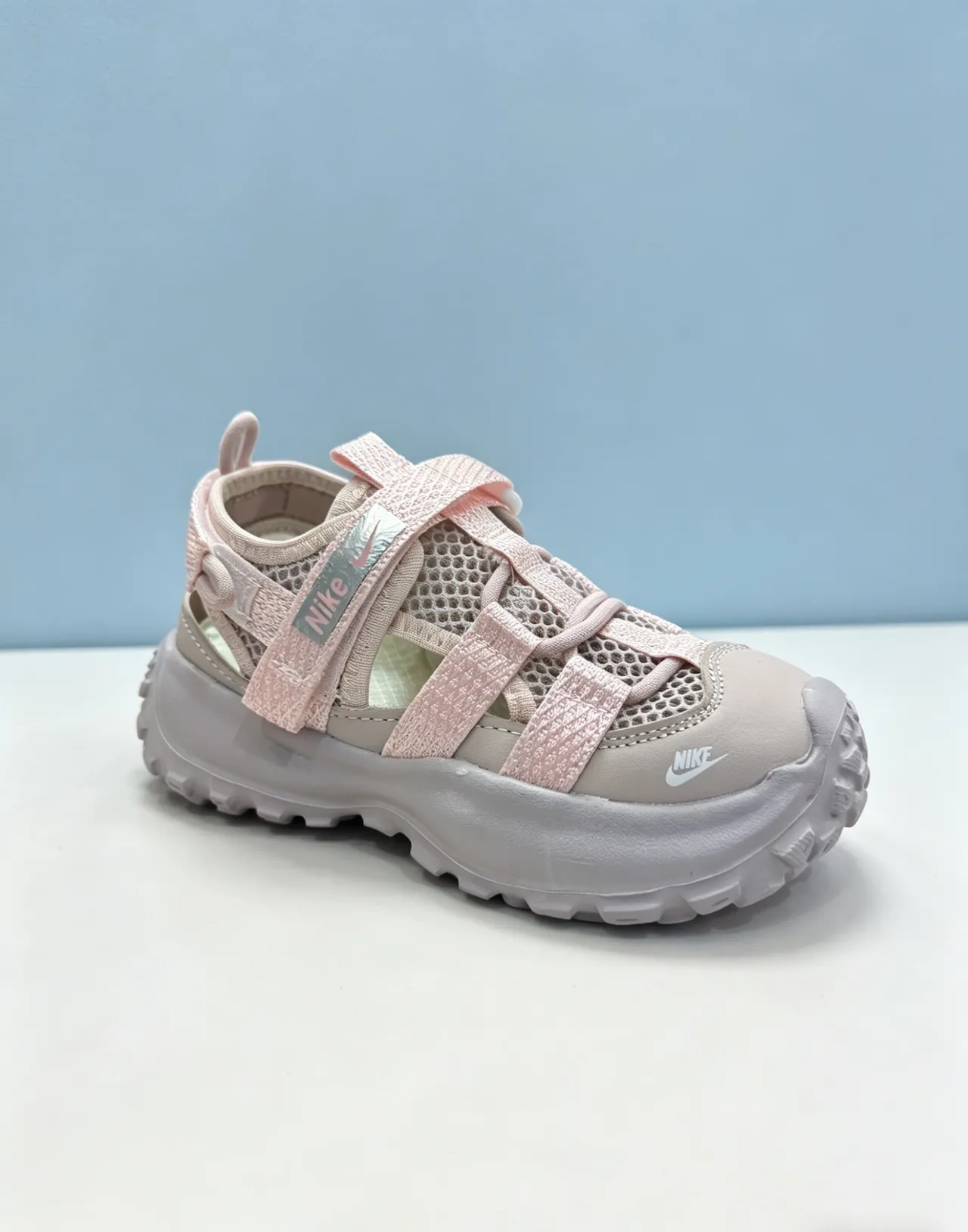 Nike Gris Rose Épaisse Plateforme Semelle Multi-Bandes Velcro Fermeture Sandales Casual 3