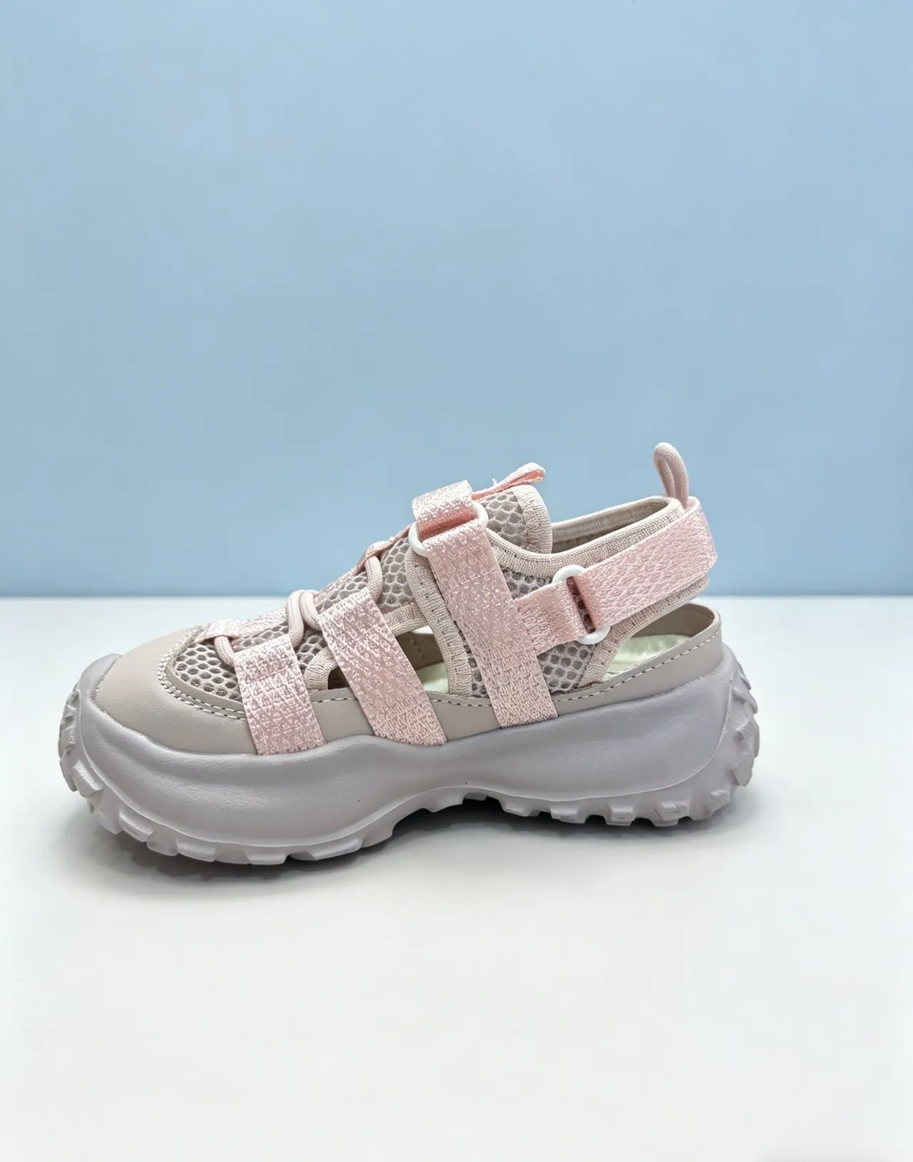 Nike Gris Rose Épaisse Plateforme Semelle Multi-Bandes Velcro Fermeture Sandales Casual 4