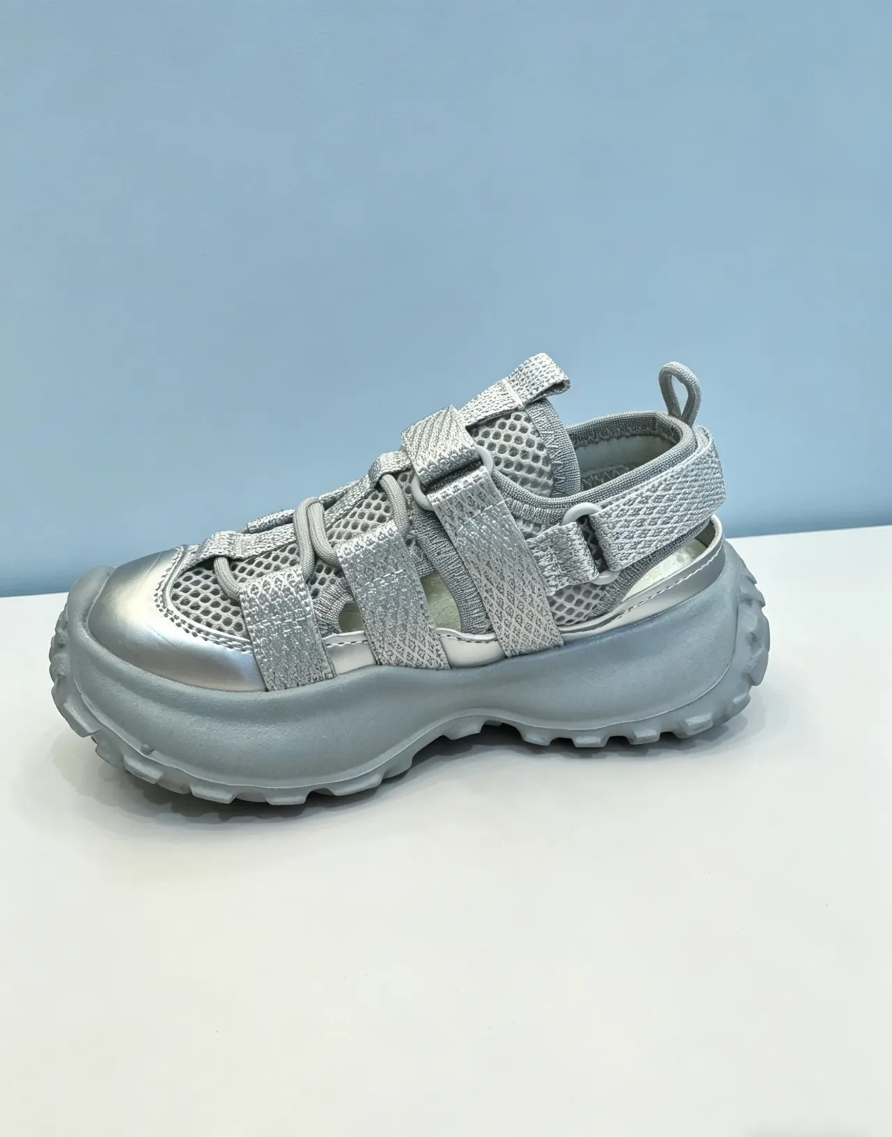 Nike Gris Rose Épaisse Plateforme Semelle Multi-Bandes Velcro Fermeture Sandales Casual 20