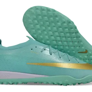 Nike Verde e Ouro Baixo Ajuste Meia Superior Acentuado Metálico Swoosh Césped Sapatos de Futebol