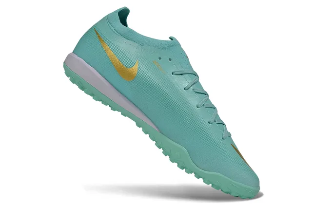 Nike Green Gold Low-Cut Sock-Fit Upper Metallic Swoosh Accent Turf Soccer Shoes 2