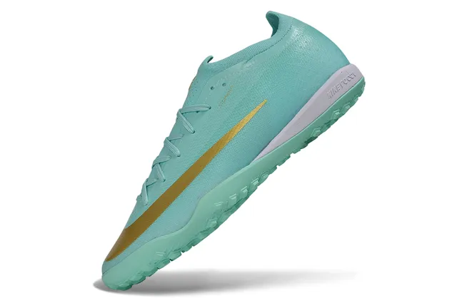 Nike Green Gold Low-Cut Sock-Fit Upper Metallic Swoosh Accent Turf Soccer Shoes 3