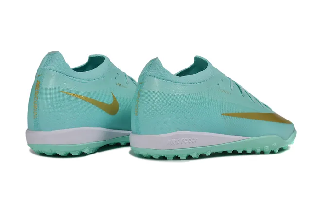 Nike Green Gold Low-Cut Sock-Fit Upper Metallic Swoosh Accent Turf Soccer Shoes 5