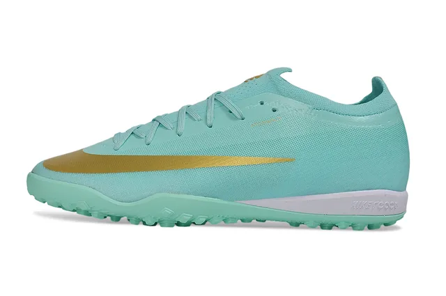 Nike Green Gold Low-Cut Sock-Fit Upper Metallic Swoosh Accent Turf Soccer Shoes 6