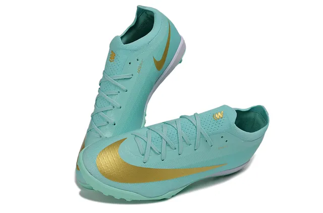 Nike Green Gold Low-Cut Sock-Fit Upper Metallic Swoosh Accent Turf Soccer Shoes 7