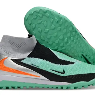 Nike Green Silver Sock-Fit Collar Asymmetrical Knit Cage Turf Soccer Shoes
