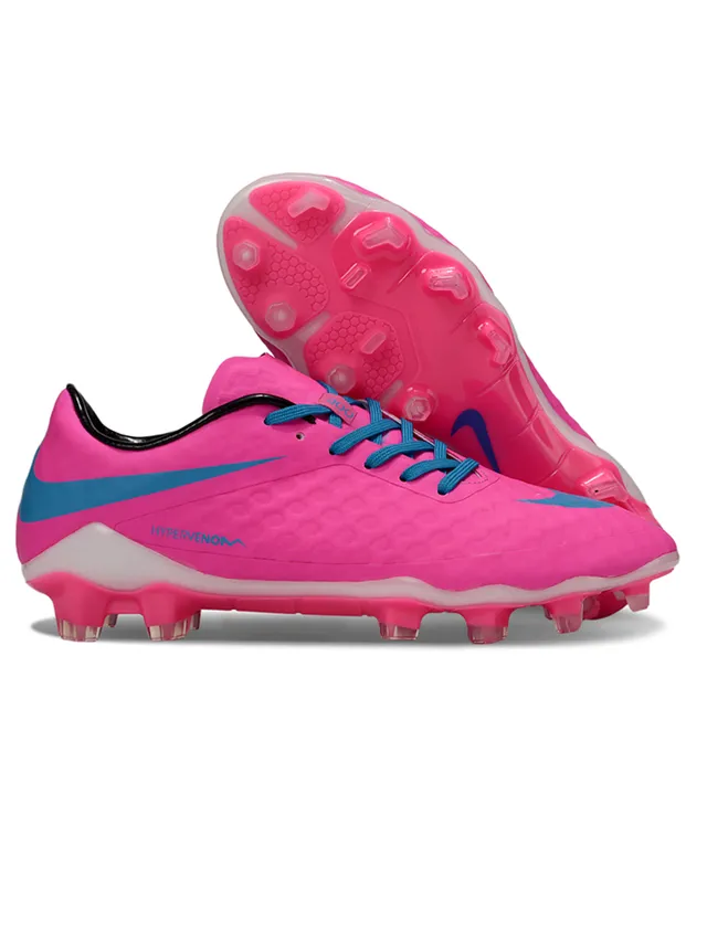 Nike HyperVenom Blanc Bleu Bas Lacets Synthétique Texturé Supérieur Terrain Ferme Chaussures de Football 3