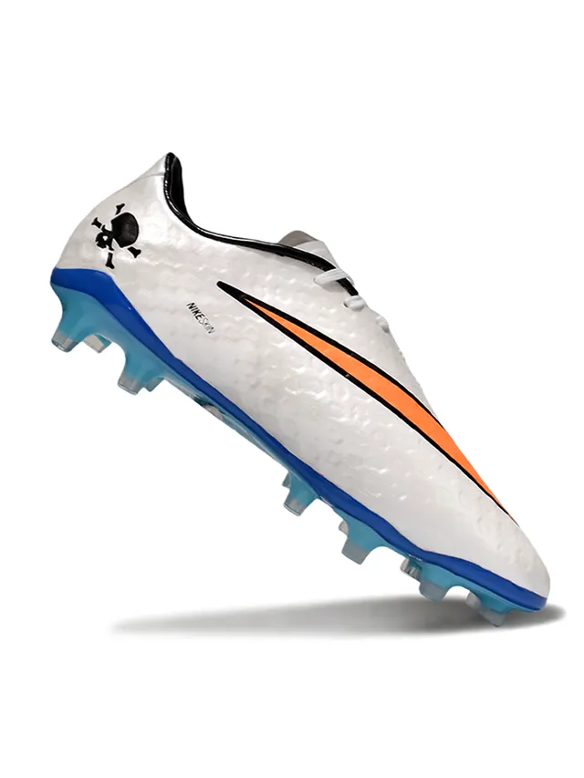 Nike HyperVenom Blanc Bleu Bas Lacets Synthétique Texturé Supérieur Terrain Ferme Chaussures de Football 10