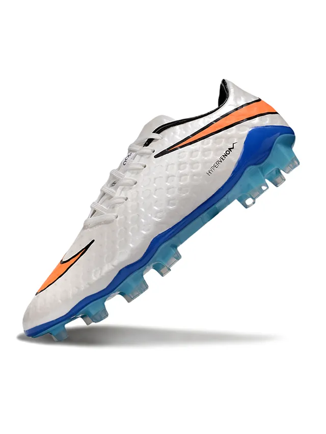 Nike HyperVenom Blanc Bleu Bas Lacets Synthétique Texturé Supérieur Terrain Ferme Chaussures de Football 11