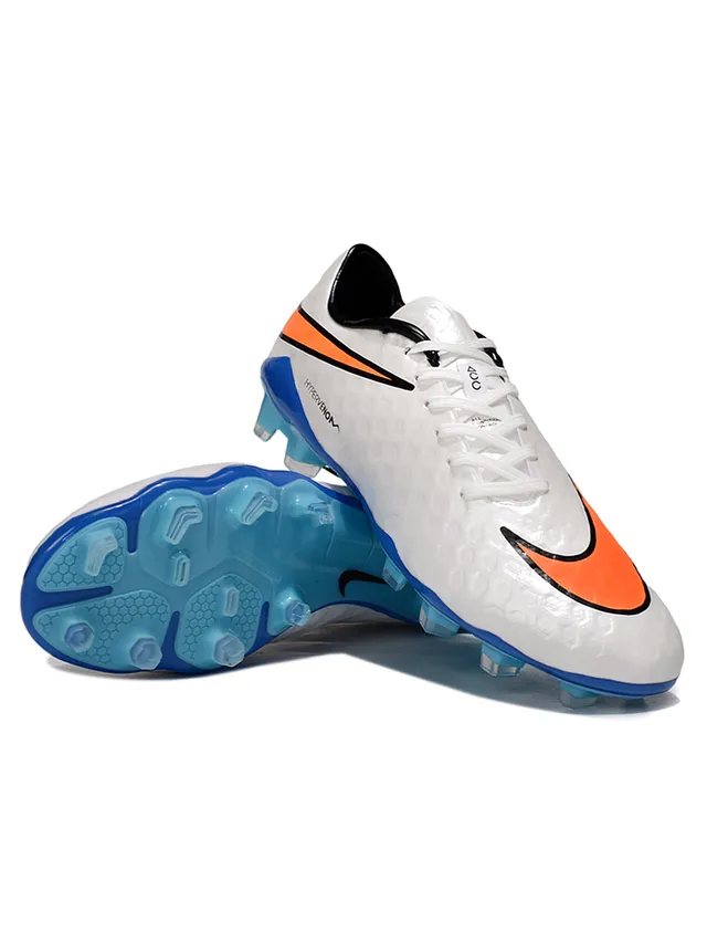 Nike HyperVenom Blanc Bleu Bas Lacets Synthétique Texturé Supérieur Terrain Ferme Chaussures de Football 12