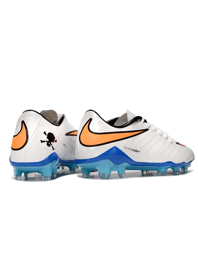 Nike HyperVenom Blanc Bleu Bas Lacets Synthétique Texturé Supérieur Terrain Ferme Chaussures de Football 13