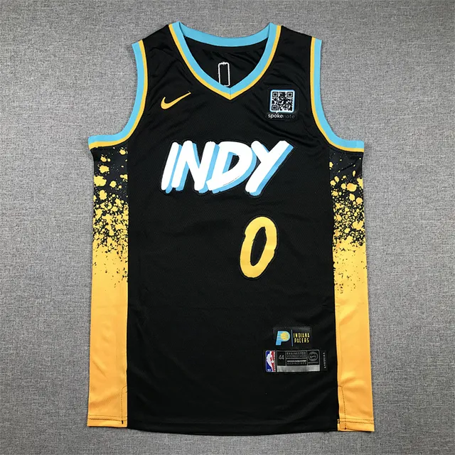 قميص Nike Indiana Pacers City Edition أسود وذهبي وأزرق 2