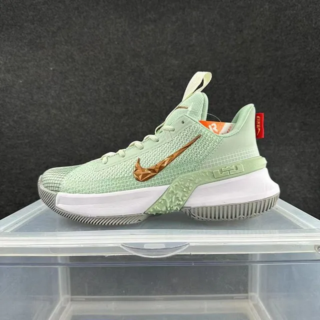 Nike LeBron Mint Green Gold Geometric Swoosh Textured Heel Counter Basketball Shoes 2