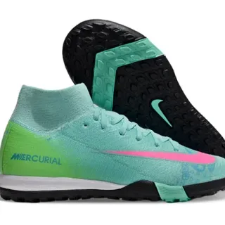 Nike Mercurial Green Pink Gradient Knit Upper High-Top Sock Collar Turf Soccer Shoes