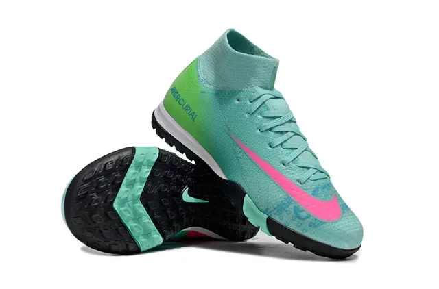 Nike Mercurial Vert Rose Dégradé Upper Knit High-Top Sock Collar Chaussures Football Turf 2