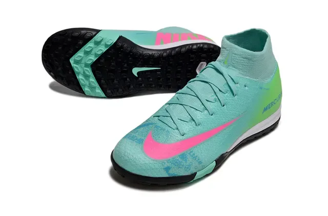 Nike Mercurial Vert Rose Dégradé Upper Knit High-Top Sock Collar Chaussures Football Turf 3