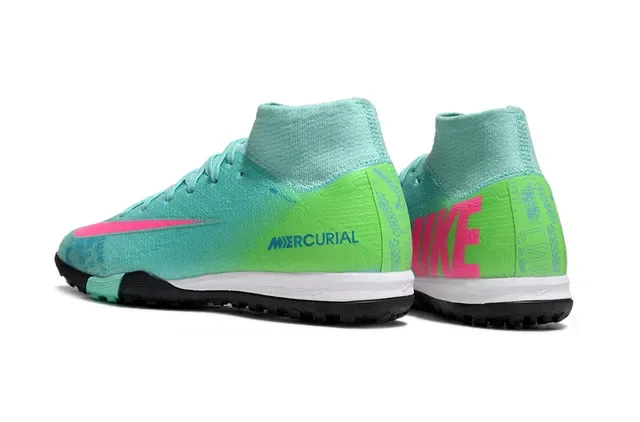 Nike Mercurial Vert Rose Dégradé Upper Knit High-Top Sock Collar Chaussures Football Turf 4