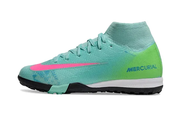 Nike Mercurial Vert Rose Dégradé Upper Knit High-Top Sock Collar Chaussures Football Turf 6