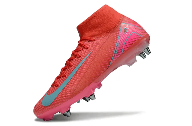 Nike Mercurial High-Cut Coral Pink Cyan Firm-Ground أحذية كرة القدم 3