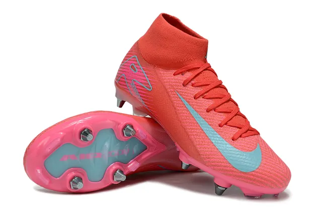 Nike Mercurial High-Cut Coral Pink Cyan Firm-Ground أحذية كرة القدم 4