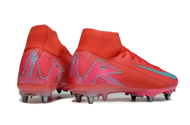 Nike Mercurial High-Cut Coral Pink Cyan Firm-Ground أحذية كرة القدم 5