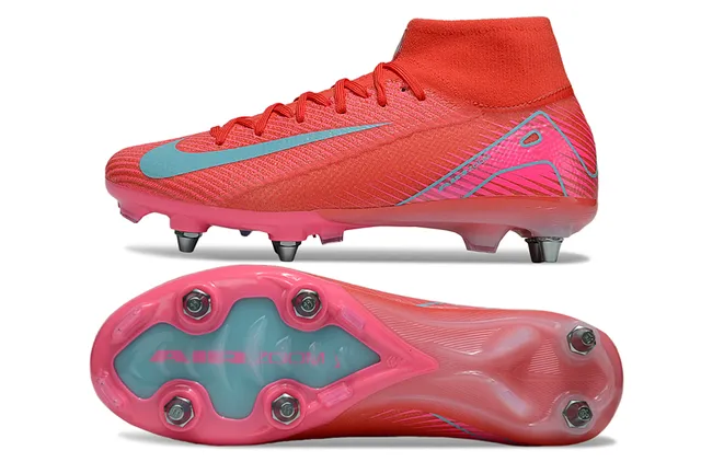 Nike Mercurial High-Cut Coral Pink Cyan Firm-Ground أحذية كرة القدم 6