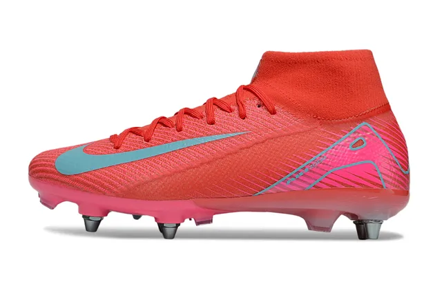 Nike Mercurial High-Cut Coral Pink Cyan Firm-Ground أحذية كرة القدم 7