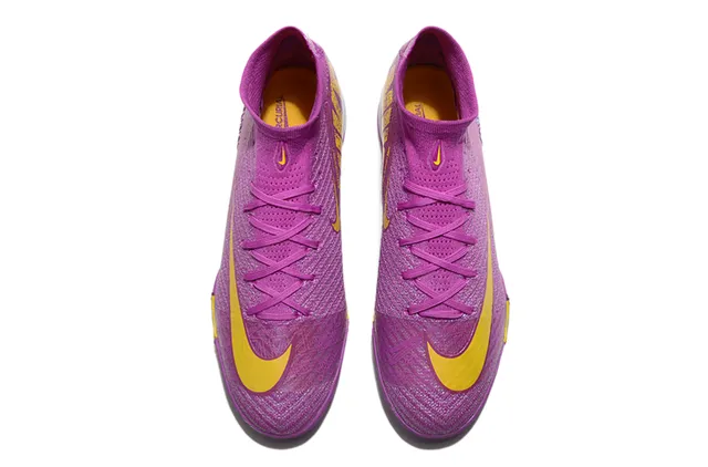 Nike Mercurial Purple Yellow High-Top Flyknit Construction Chuteiras de futebol turf com upper iridescent gradient 2