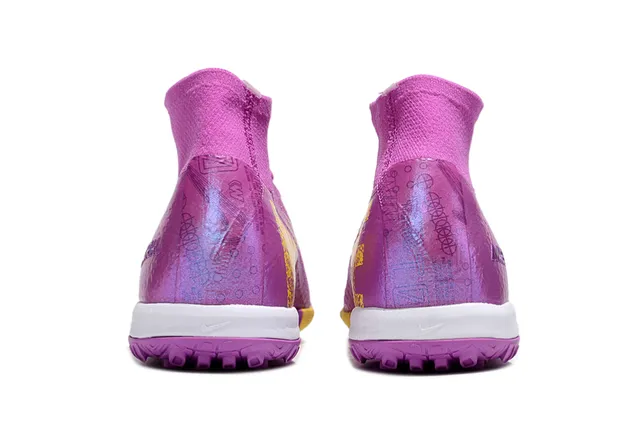 Nike Mercurial Purple Yellow High-Top Flyknit Construction Chuteiras de futebol turf com upper iridescent gradient 4