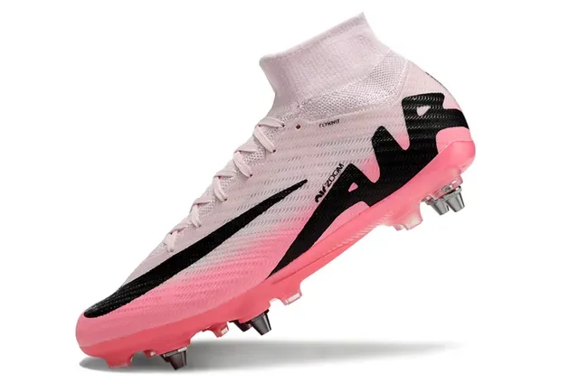Nike Mercurial Superfly Chaussures de Football Rose Noir Tige Haute Col Chaussette Flyknit Semelle Firm-Ground 3