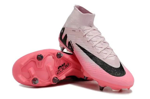 Nike Mercurial Superfly Chaussures de Football Rose Noir Tige Haute Col Chaussette Flyknit Semelle Firm-Ground 4