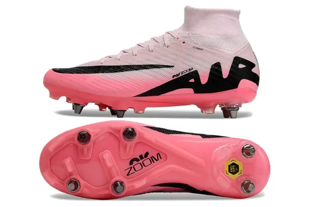 Nike Mercurial Superfly Chaussures de Football Rose Noir Tige Haute Col Chaussette Flyknit Semelle Firm-Ground 7