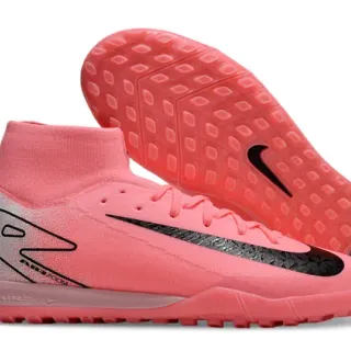 Nike Mercurial Superfly Rosa Prata High-Top Malha Texturizado Preto Swoosh Overlay Turf Sapatos de Futebol