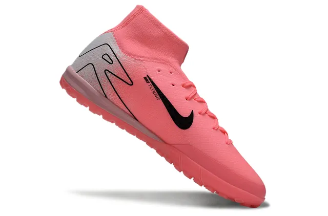 Nike Mercurial Superfly Pink Silver High-Top Knit Collar Textured Black Swoosh Overlay Turf Soccer Shoes 2