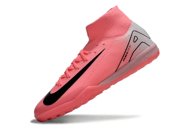 Nike Mercurial Superfly Pink Silver High-Top Knit Collar Textured Black Swoosh Overlay Turf Soccer Shoes 3