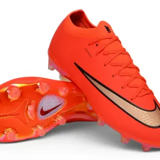 Nike Mercurial Vapor Orange Gold Low-Cut Knit Upper Metallic Swoosh Overlay Firm-Ground Soccer Shoes