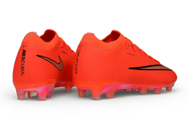 Nike Mercurial Vapor Orange Gold Low-Cut Knit Upper Metallic Swoosh Overlay Firm-Ground Soccer Shoes 6