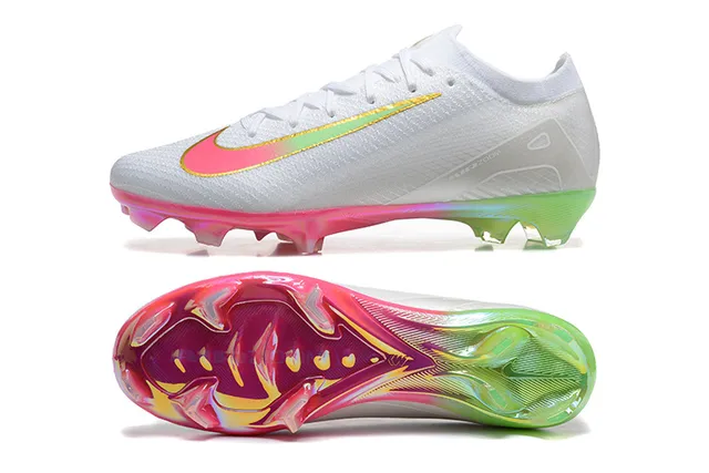 Nike Mercurial Vapor White Multicolor Flyknit Upper Iridescent Gradient Swoosh Firm-Ground Soccer Shoes 9