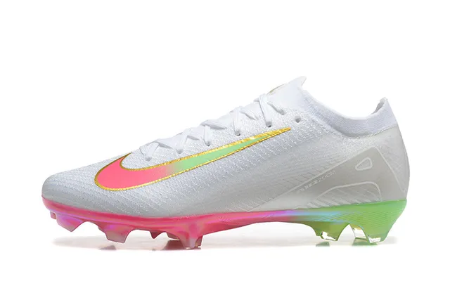 Nike Mercurial Vapor White Multicolor Flyknit Upper Iridescent Gradient Swoosh Firm-Ground Soccer Shoes 10