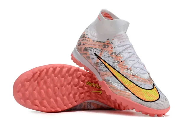 Nike Mercurial Sapatos de futebol branco rosa alto ajuste de meias superposições de gráficos impressos para grama 2