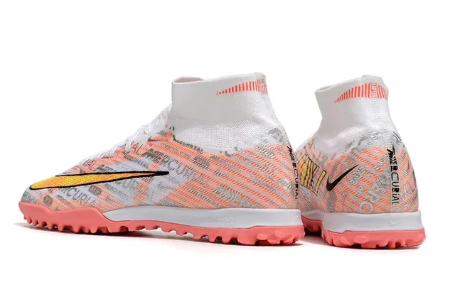 Nike Mercurial Sapatos de futebol branco rosa alto ajuste de meias superposições de gráficos impressos para grama 4