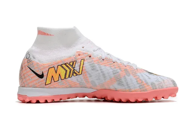 Nike Mercurial Sapatos de futebol branco rosa alto ajuste de meias superposições de gráficos impressos para grama 5