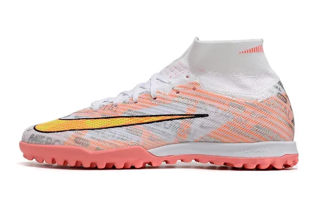 Nike Mercurial Sapatos de futebol branco rosa alto ajuste de meias superposições de gráficos impressos para grama 6