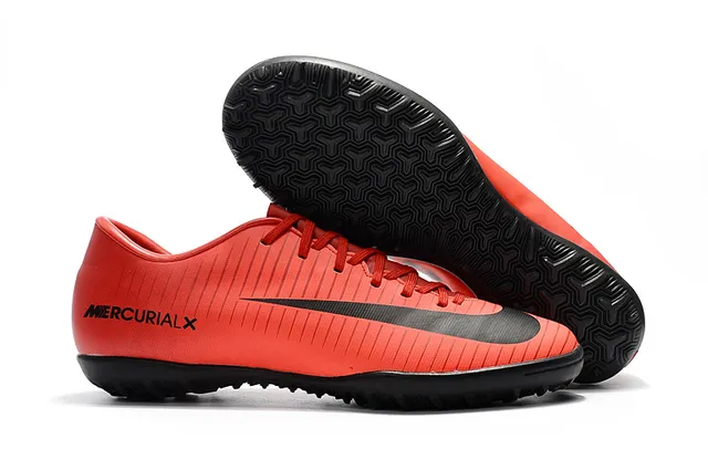 Nike Mercurial X Amarelo Vermelho de corte baixo Superior sintético Ribeteado Texturizado Antepié Grama Sapatos de futebol 15