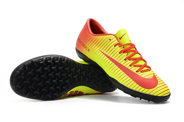 Nike Mercurial X Amarelo Vermelho de corte baixo Superior sintético Ribeteado Texturizado Antepié Grama Sapatos de futebol 21