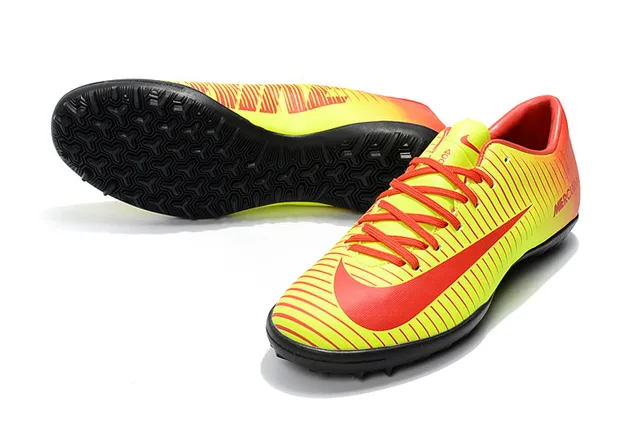 Nike Mercurial X Amarelo Vermelho de corte baixo Superior sintético Ribeteado Texturizado Antepié Grama Sapatos de futebol 22