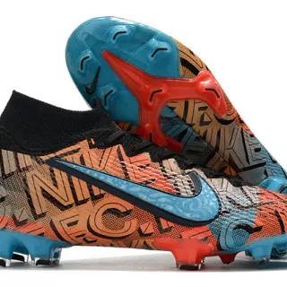 Nike橙蓝高切袜领不对称系带硬地足球鞋