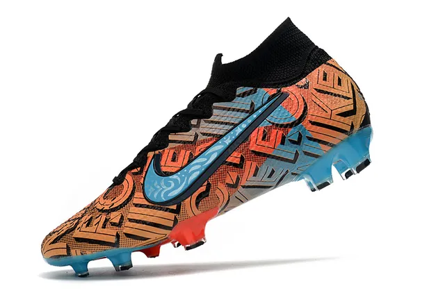 Nike Orange Bleu Col de Chaussette Haut Lacets Asymétriques Terrain Ferme Chaussures de Football 4