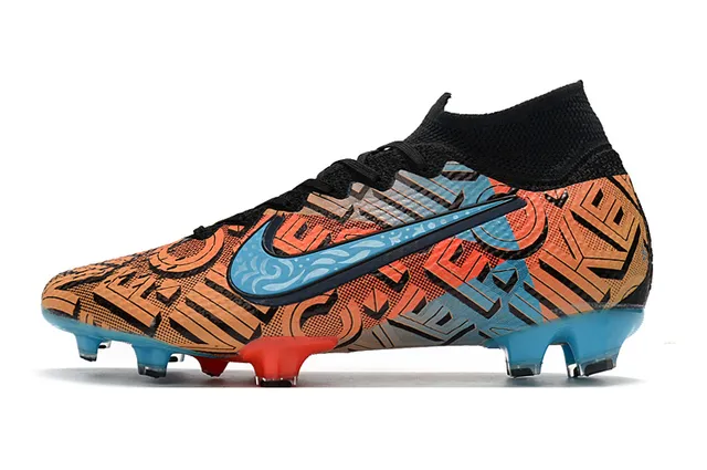 Nike Orange Bleu Col de Chaussette Haut Lacets Asymétriques Terrain Ferme Chaussures de Football 5