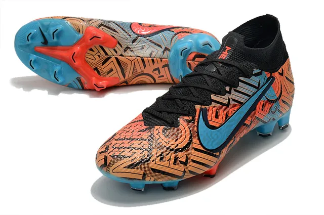 Nike Orange Bleu Col de Chaussette Haut Lacets Asymétriques Terrain Ferme Chaussures de Football 6